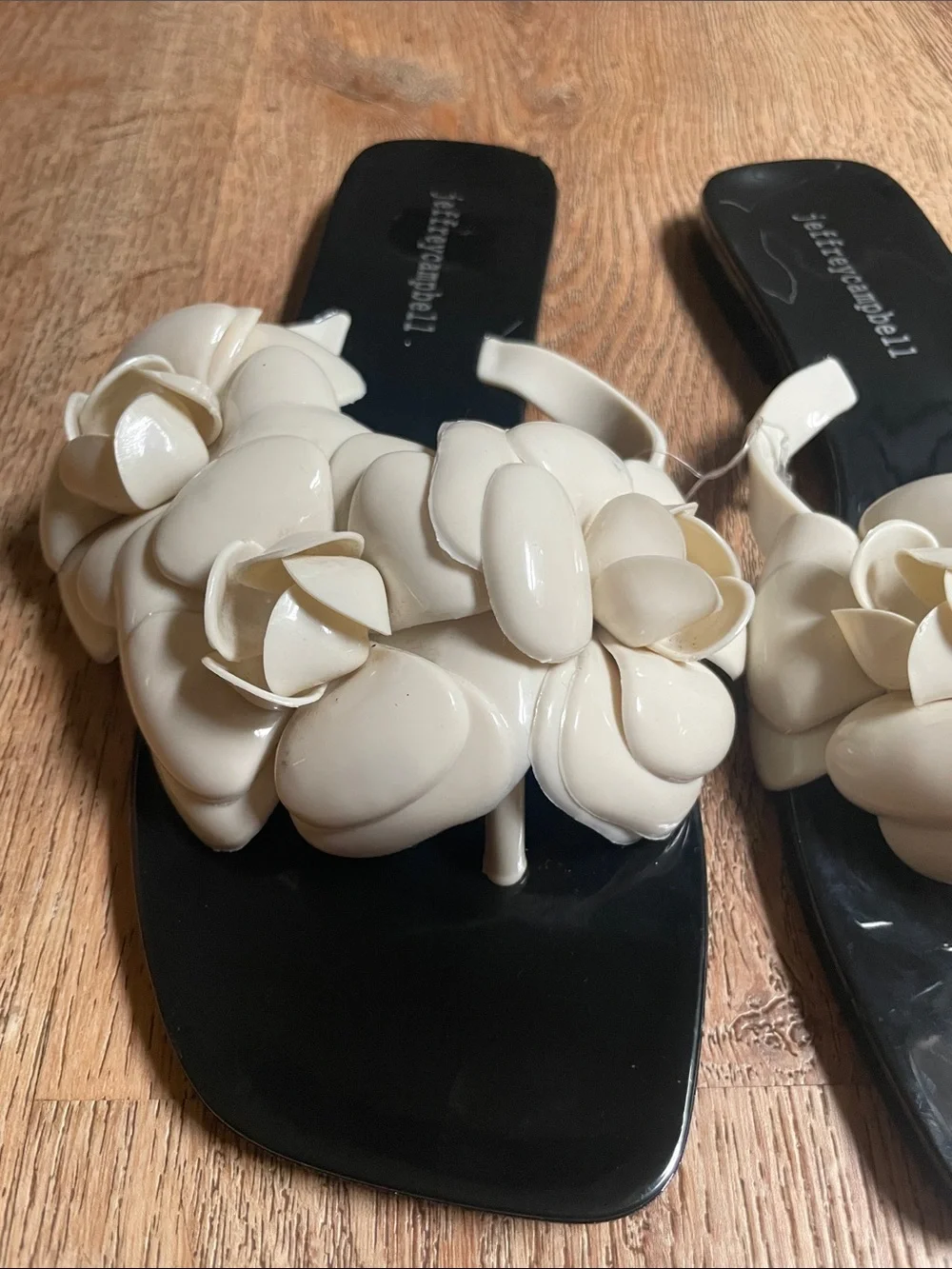 Jeffrey Campbell Black Footbed White Floral Slide Sandals
